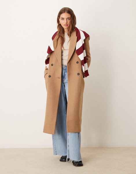 ASOS DESIGN premium wool dad coat in camel