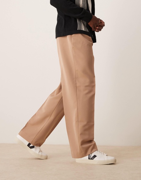 ASOS DESIGN smart wide leg pants with front pleat in camel