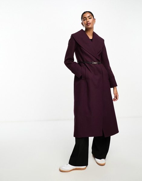 River Island shawl cinched waist coat in dark red