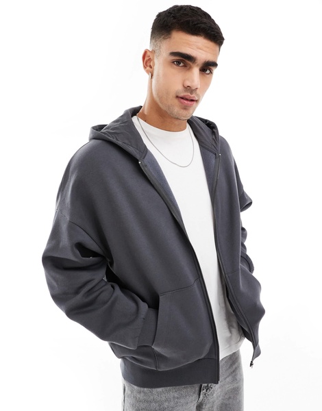 ADPT oversized double zip hoodie in gray acid wash