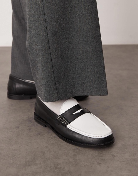 ASOS DESIGN penny loafers in black and white leather