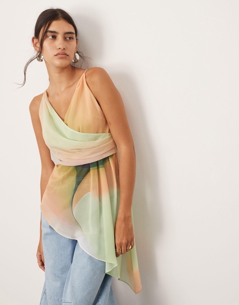 ASOS EDITION wrap front cami top with asymmetric hem in ombre print