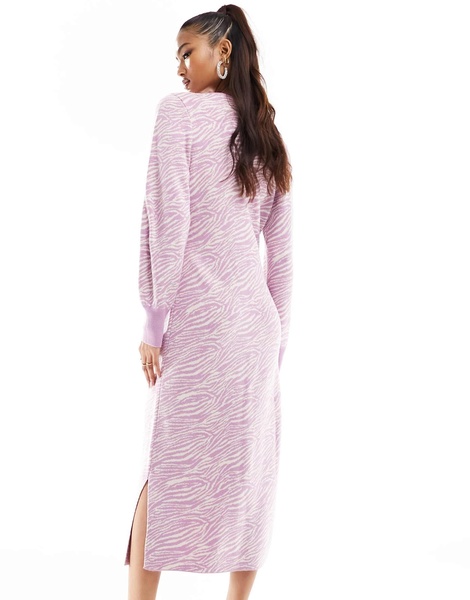 River Island zebra print wrap midi dress in light pink