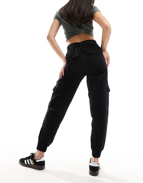 River Island belted cargo utility pants in black