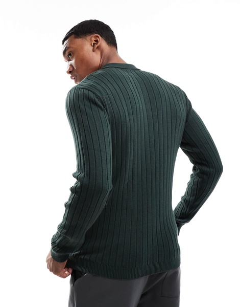 ASOS DESIGN essential muscle fit knit rib polo neck sweater in dark green