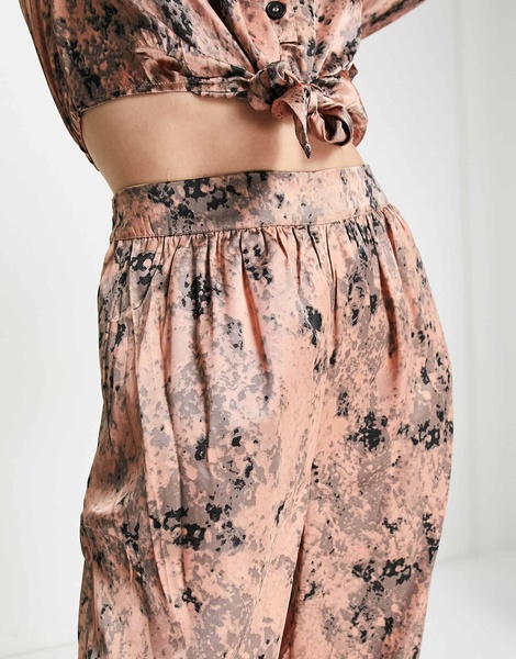 River Island printed wide leg pants in pink satin - part of a set