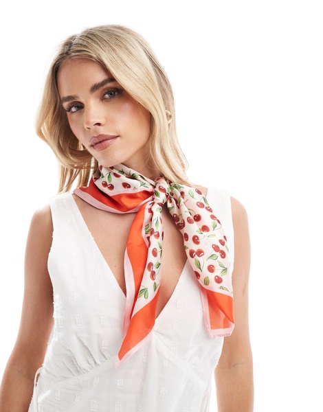 Accessorize Cassie cherry satin square scarf in red