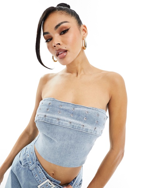 Simmi bandeau buckle detail denim top in blue - part of a set