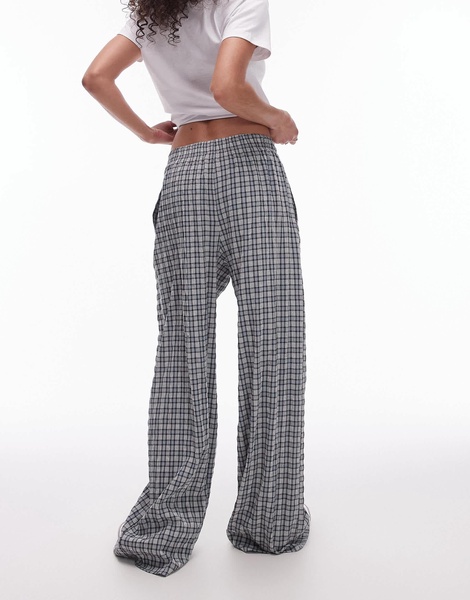 Topshop seersucker plaid pull on wide leg pants