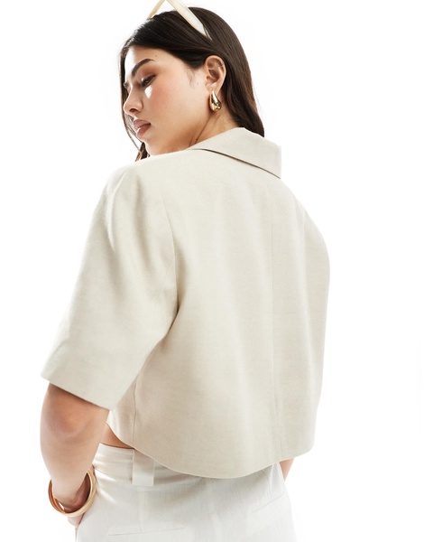 ASOS DESIGN cropped asymmetric blazer with short sleeves in beige