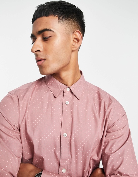 French Connection long sleeve shirt in salmon pink and white