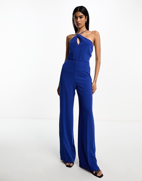 Mango asymmetric jumpsuit in blue