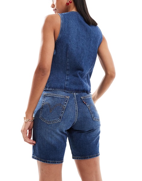 Levi's ribcage high waist bermuda denim shorts in mid blue