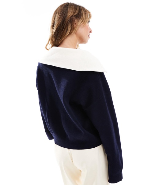 Mango high neck half zip sweater in navy