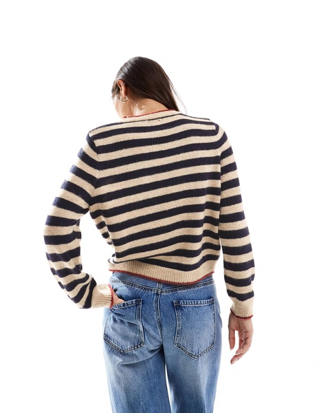 ASOS DESIGN knit oversized sweater with crab in blue stripe