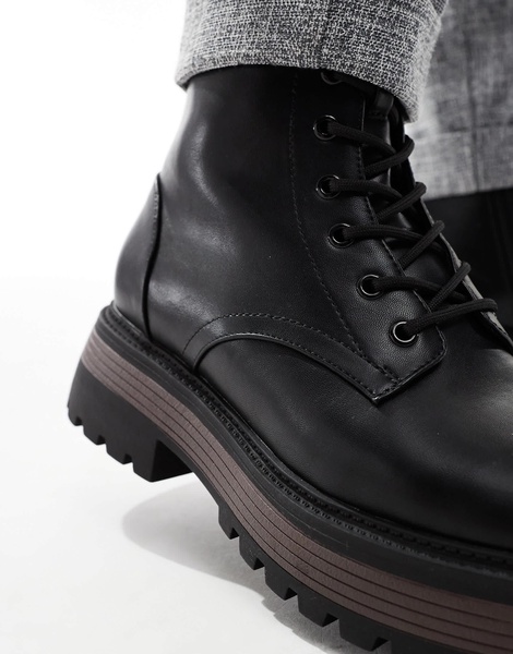 ASOS DESIGN lace up worker boots in black with chunky sole