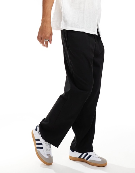 ADPT wide fit pants in black with front pleat