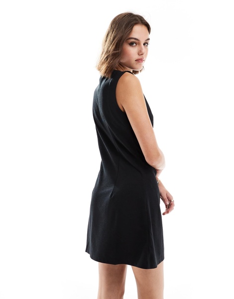 Mango button down sleeveless mini dress in black