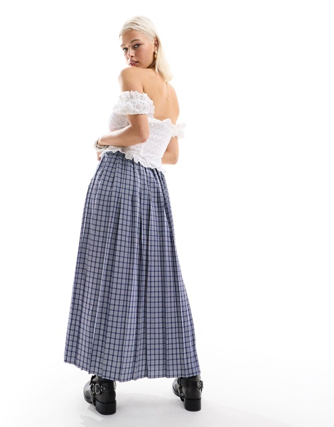 COLLUSION maxi kilt skirt in blue skater plaid