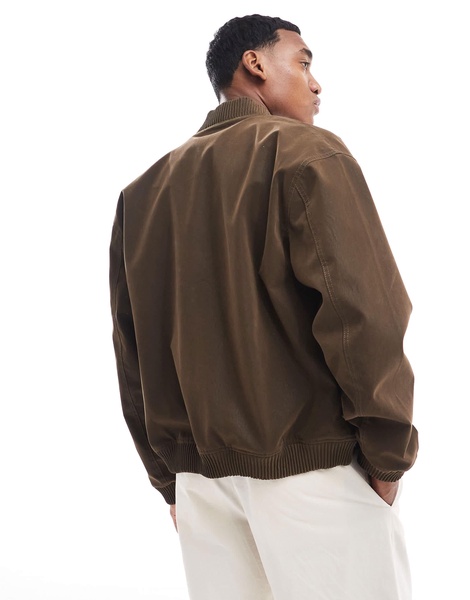 ASOS DESIGN oversized faux suede bomber jacket in brown