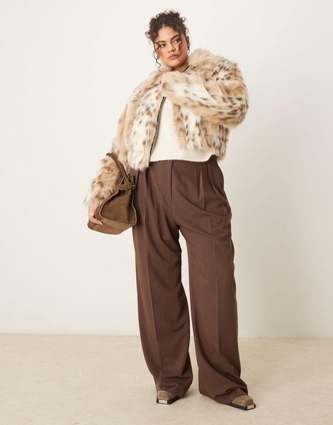 ASOS DESIGN Curve faux fur bomber jacket in snow leopard print