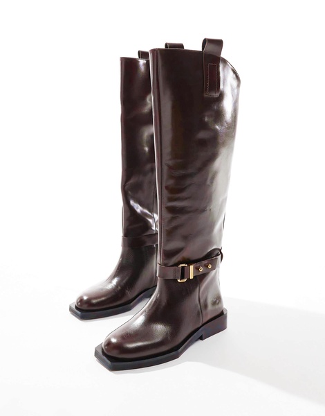 ASOS EDITION premium leather over the knee riding boots in brown