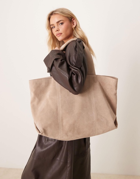 ASOS DESIGN suede boxy tote bag in stone