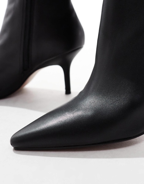 ASOS DESIGN Replay leather pointed toe mid-heel boots in black