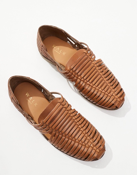 Walk London Harry Weave Slip Ons In Tan Leather