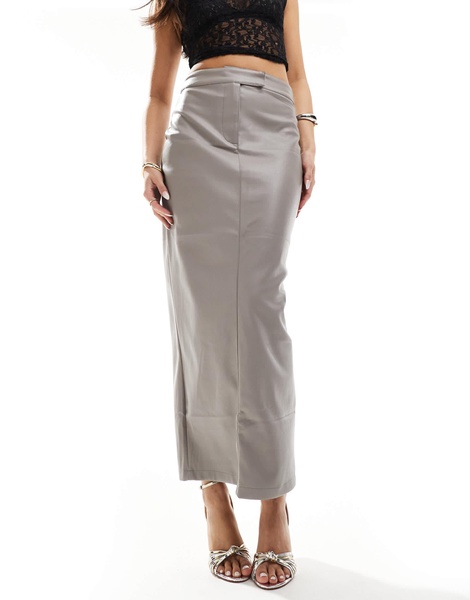 River Island tailored faux leather midaxi skirt in light gray