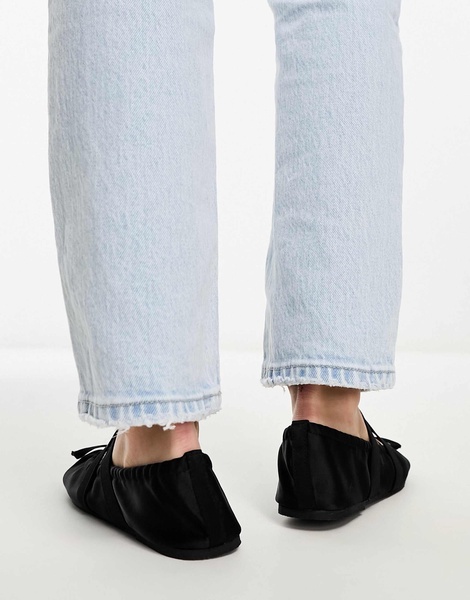 ASOS DESIGN Wide Fit Los Angeles ruched ballet flat in black satin