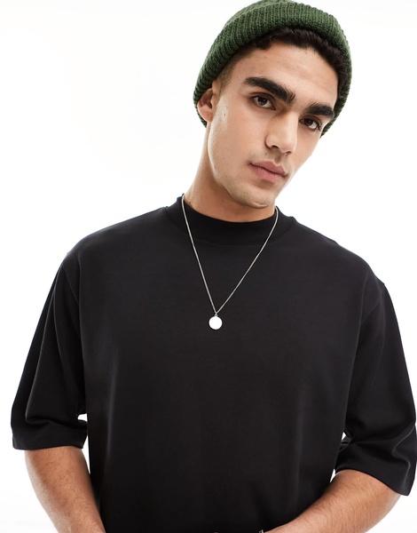 Brave Soul heavyweight high neck super oversized t-shirt in black