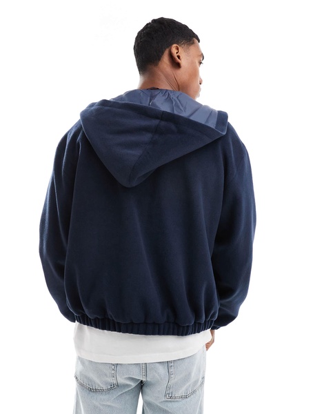 ASOS DESIGN wool look bomber jacket with hood in navy