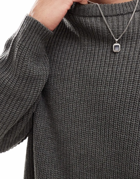 ASOS DESIGN oversized knitted fisherman rib sweater in charcoal heather