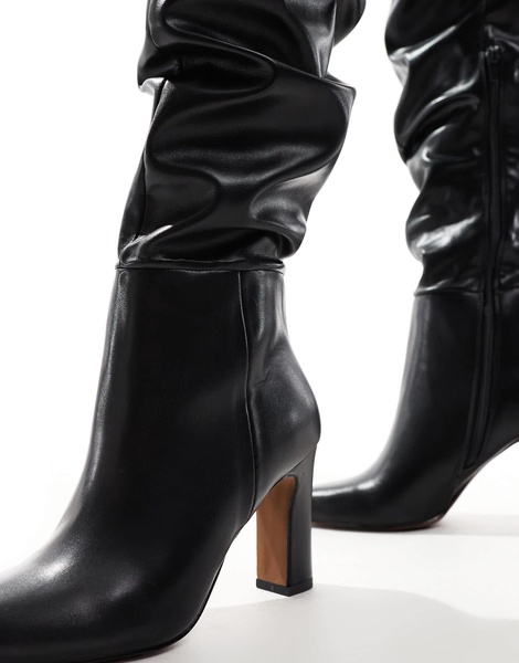 ASOS DESIGN Kaia block heeled ruched over the knee boots in black