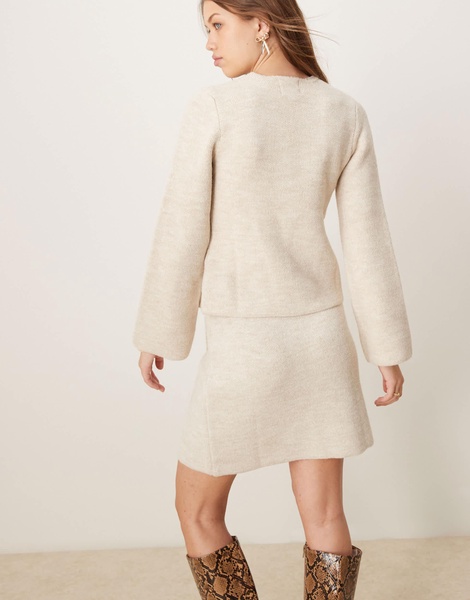 River Island asymmetric knit mini skirt in beige - part of a set