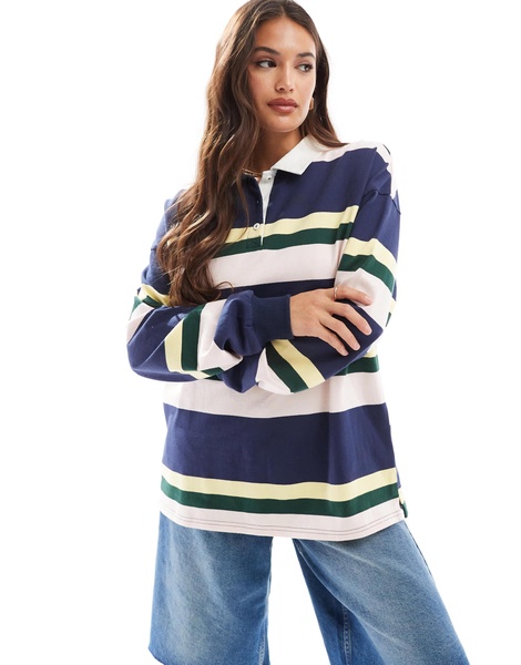 Cotton On oversized long sleeve polo fleece in stripe