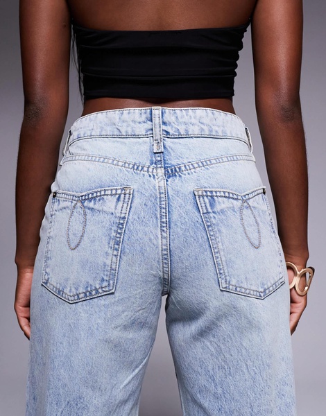 River Island relaxed straight leg jeans with western detail in lightwash blue