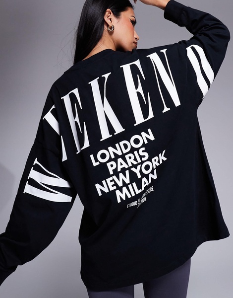 Weekend Collective Icon oversized long sleeve t-shirt with stacked back logo in black