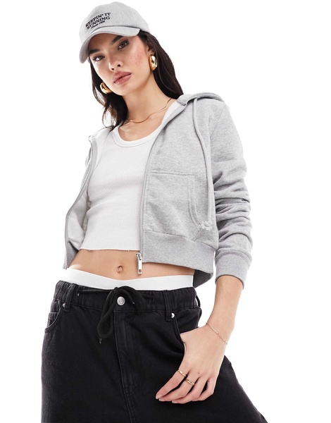 Cotton On cropped fitted zip up hoodie in gray heather