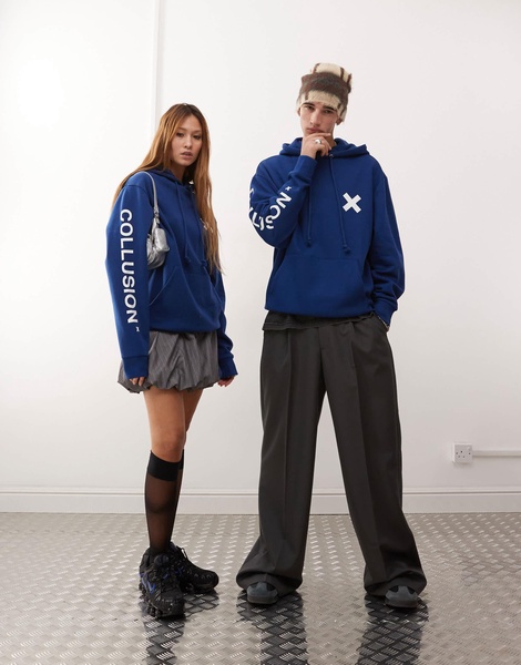 COLLUSION Unisex logo hoodie in navy