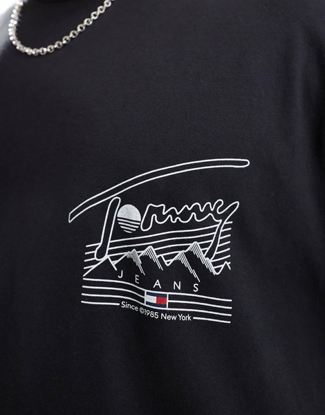 Tommy Jeans mountain graphic back print t-shirt in black