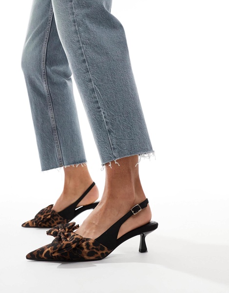 ASOS DESIGN Secret bow slingback kitten heel shoes in leopard