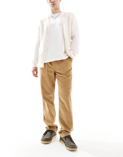 ASOS DESIGN straight leg pull on corduroy carpenter pants in beige