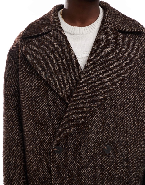 ASOS DESIGN oversized wool look overcoat in brown salt and pepper