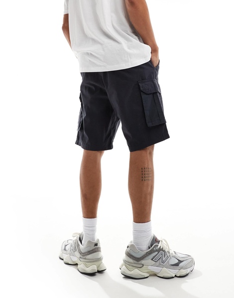 Brave Soul elastic waist cargo shorts in navy