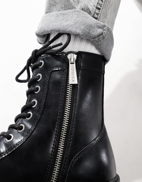 Bershka lace up chunky boot in black