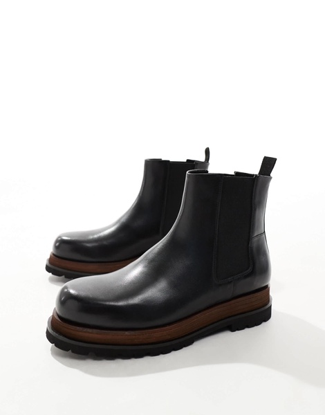 ASOS DESIGN chelsea boots in black with double stacked sole