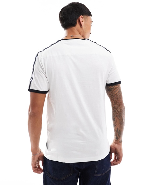 French Connection shoulder tape ringer t-shirt in white & navy