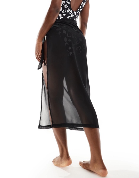 Threadbare beach midi skirt in black